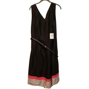 New Calvin Klein Black, Pink & Gray Sleeveless V-Neck A-Line Midi Dress NWT